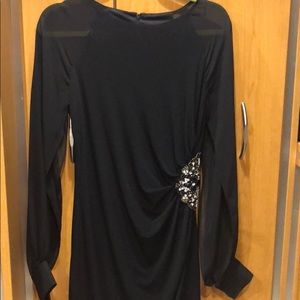 Cocktail dress, black, long sleeve, zip back